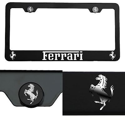 Laser Engraved Ferrari Mirror Matte Black License Plate Frame Stainless Steel