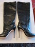 Pre-owned Coach Knee High Black Leather Stilettos - Zipper /straps - 4" Heel - Sizes Listd