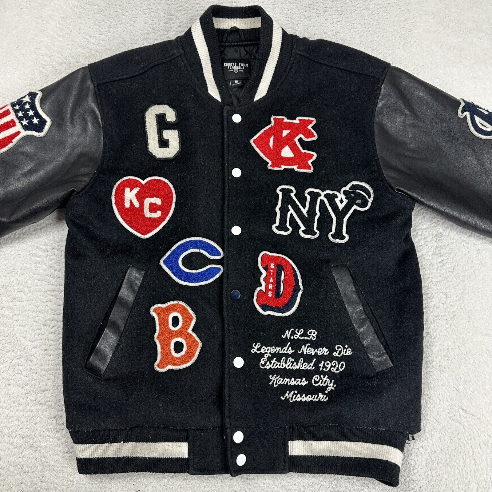 Ebbets Fields Flannels mens Small Wool jacket Negro Baseball League FLAWS