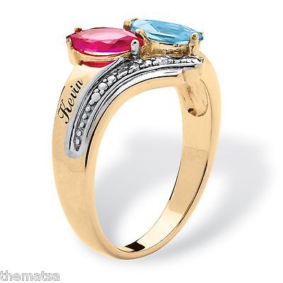 Pre-owned Birthstone Personalized  18k Gold Over Sterling Silver Ring Size 6,7,8,9,10