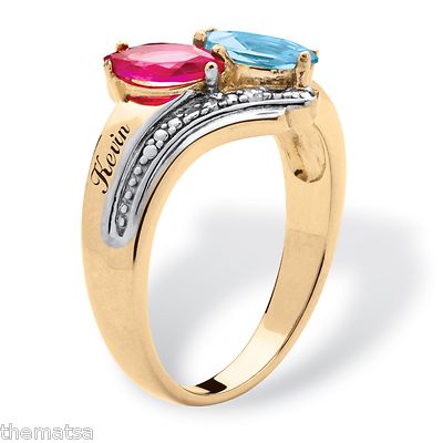 Pre-owned Birthstone Personalized  18k Gold Over Sterling Silver Ring Size 6,7,8,9,10