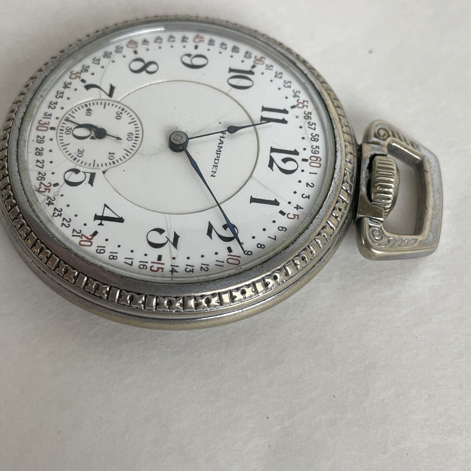 Antique Hampden Pocket Watch No 108  17 Jewel Silver Tone  Works RUNS Great