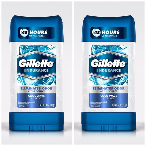 2- Gillette Endurance Cool Wave Mens Clear Gel Antiperspirant & Deodorants