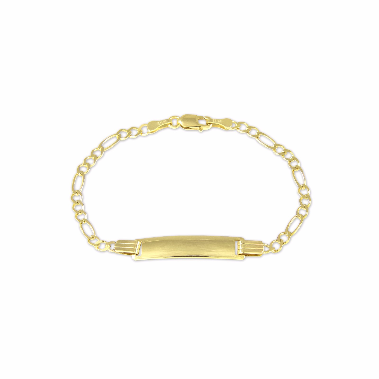 14K SOLID YELLOW GOLD Figaro ID Bracelet Name Plate Link Baby Free