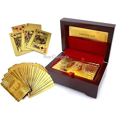 24K GOLD PLATED PLAYING CARDS FULL POKER DECK 99.9% PURE WITH BOX CHRISTMAS GIFT