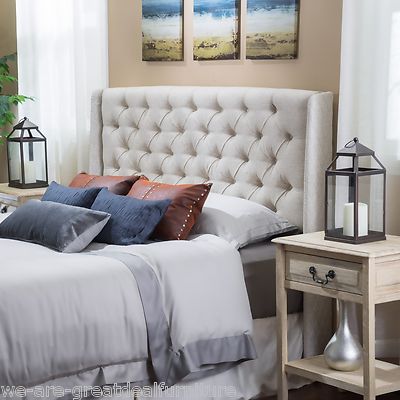 Bedroom Furniture Queen/Full Size Bed Wingback Beige ...