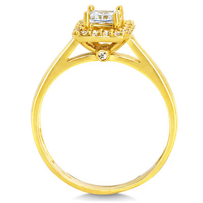 Pre-owned White Star Jewels 14k Solid Yellow Gold Cz Cubic Zirconia Solitaire Halo Design Engagement Ring In White/colorless