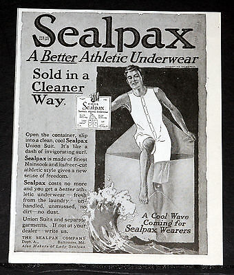1918 OLD MAGAZINE PRINT AD, SEALPAX, A BETTER ATHLETIC UNDERWEAR, A COOL