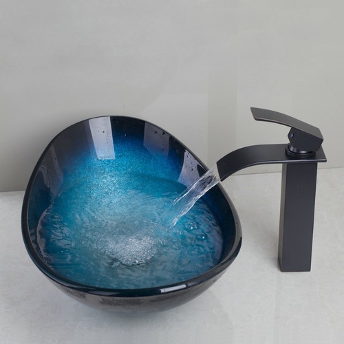 US bathroom blue black Glass Sink ORB brass mixer faucet combo bowl basin set US bathroom blue black Glass Sink ORB brass mixer faucet combo bowl basin set # Wasbak Zwart_022734