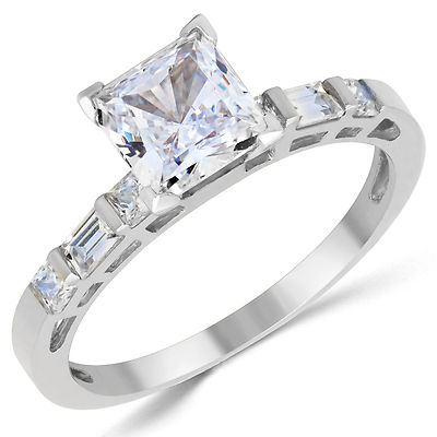 Pre-owned White Star Jewels 14k Solid White Gold Cz Cubic Zirconia Solitaire Engagement Ring 1.25 Ct. In White/colorless