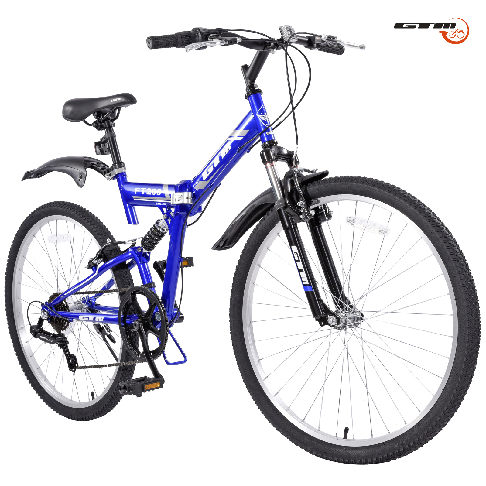 7 Speed Blue Bicycle Folding Mountain Bike Shimano Hybrid Suspension Sports 26"