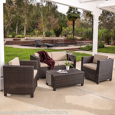 Outdoor Patio Furniture Brown PE Wicker 4pcs ...