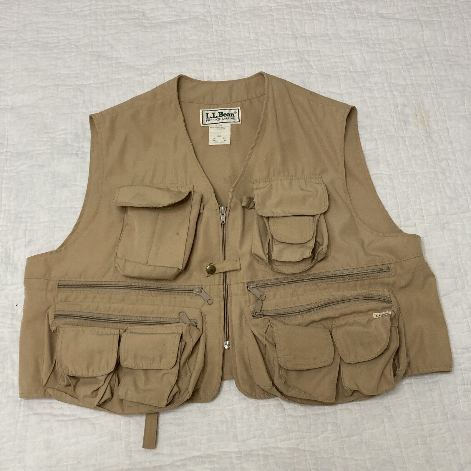 Vintage 70S L.L. Bean Khaki Safari Hunting Shooting Photography Vest Zip Up XL
