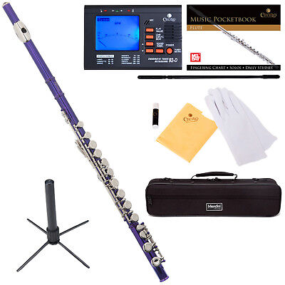 Color/Finish:Purple with Nickel Keys:Mendini C Flute ~Silver Gold Blue Green Pink Purple Red +Tuner+Stand+Carekit