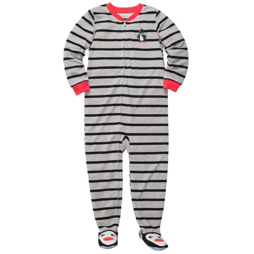 Carters-Fleece-Footed-pajama-Blanket-Sleeper-Size-2T-6-Grey-Stripe-Penguin-NWT