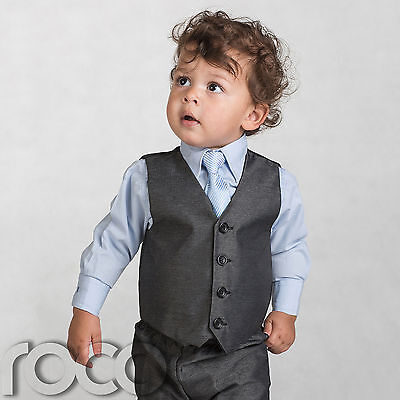 Boys Grey Waistcoat Suit, Baby Boys Charcoal Suits, Boys Wedding Suits, Page Boy