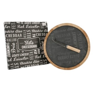 round  CHEESE  BOARD Slate board & Details Wooden about cheese SET set and NEW  Rotating Round KNIFE knife