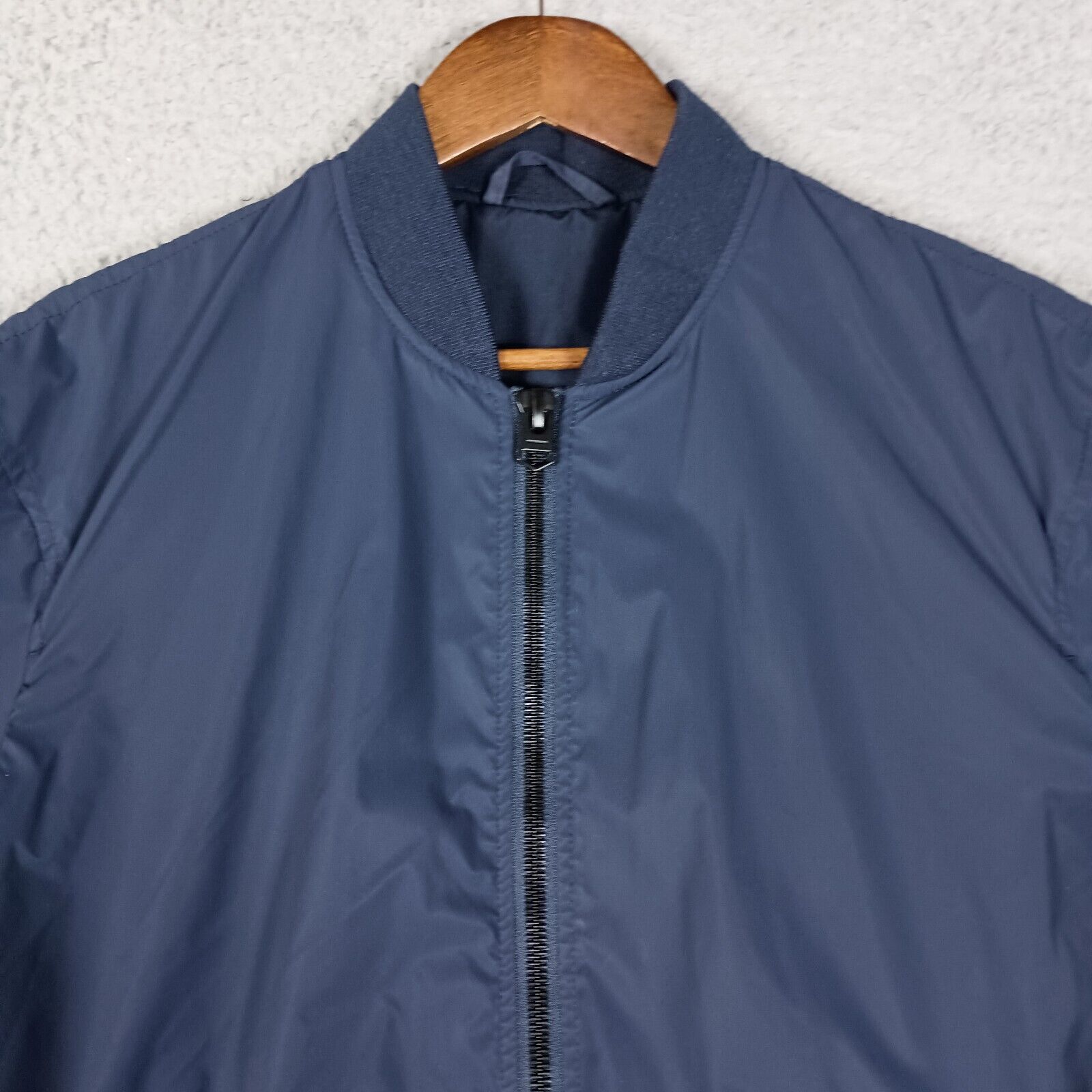Zara Bomber Jacket Men's Medium Navy Blue Full Zip Lightweight Snap Pockets