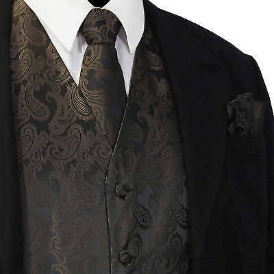 NEW Men's Paisley Design Dress Vest and Neck Tie Hankie Set For Suit or Tuxedo