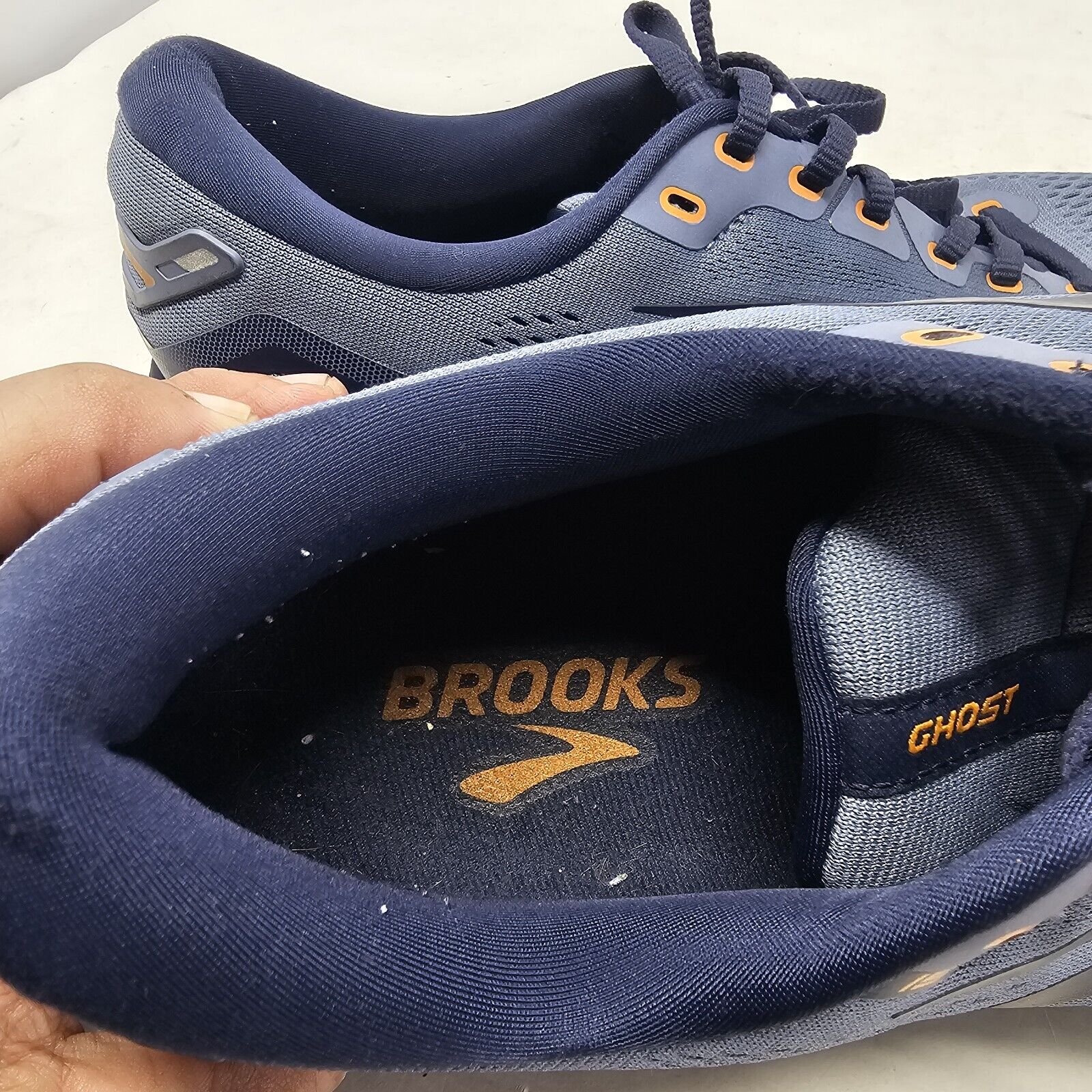 Brooks Ghost 15 Flintstone Peacoat Oak Navy Blue Running Shoes Men's Size 10.5