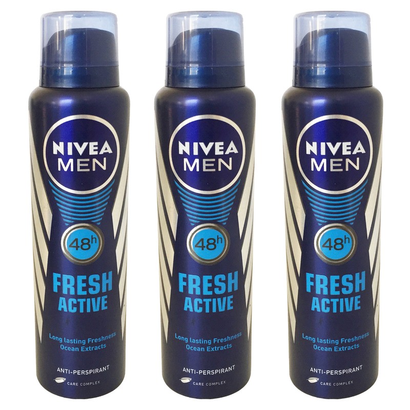 3 x Nivea FRESH ACTIVE for Men 150ml=5.07oz / Each