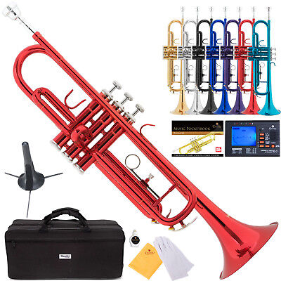 Color / Finish:Red Lacquered:Mendini Bb Trumpet Gold Silver Black Blue Purple Red +Tuner+Case+CareKit
