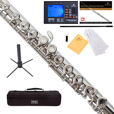 Color/Finish:Nickel Plated:Mendini C Flute w/ Spilt E+Stand, Tuner & Book-6 Colors