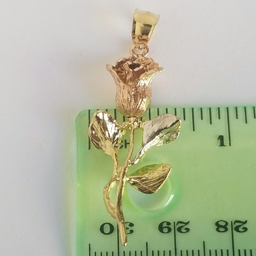 Pre-owned Handmade Solid 14k Yellow White Rose Flower Gold Pendant Charm 3d