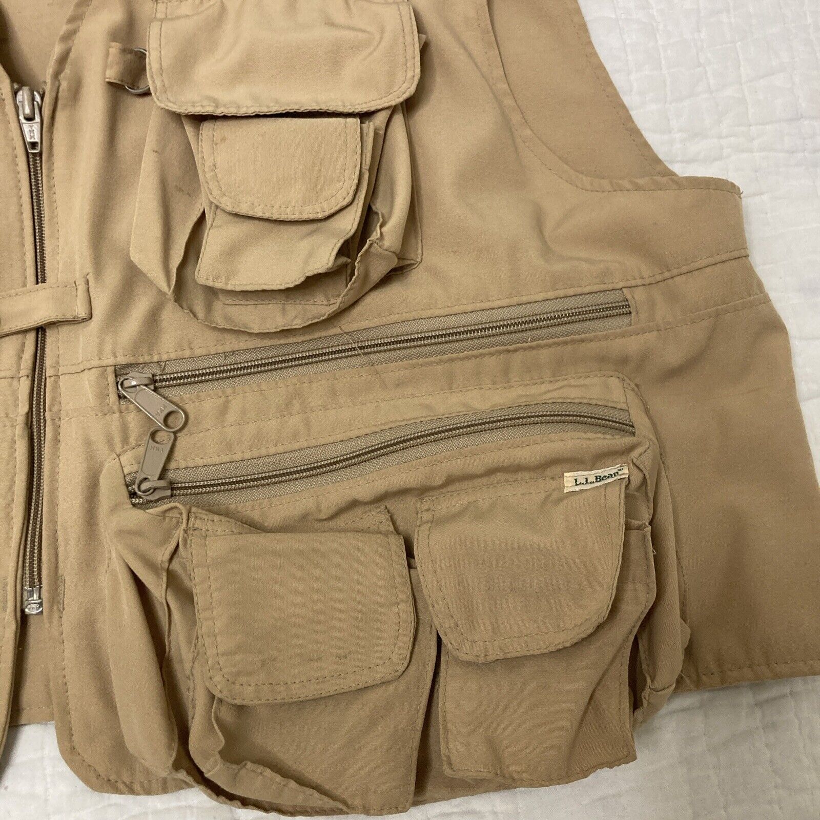 Vintage 70S L.L. Bean Khaki Safari Hunting Shooting Photography Vest Zip Up XL