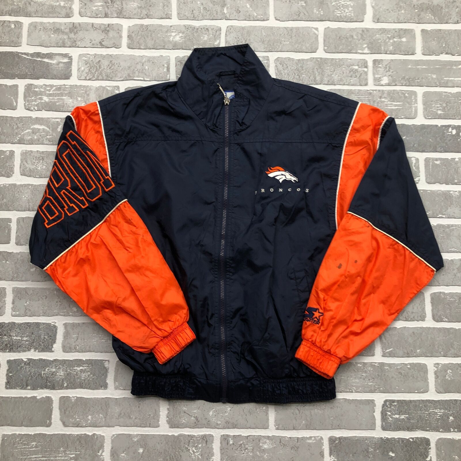 Vintage NFL Starter Blue Denver Broncos Full Zip Windbreaker Jacket Adult  Size S 海外 即決