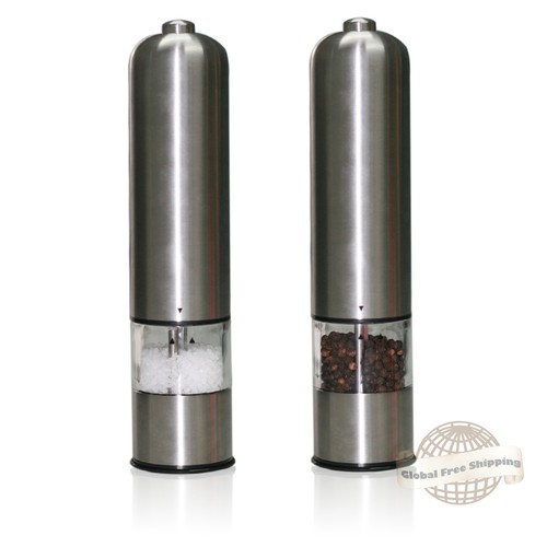 2 Stainless Steel Electric Gourmet Salt Pepper ...