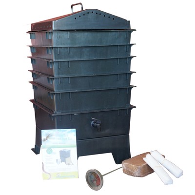 5-Worm Compost Bin with free thermometer Black/Green/Terracota