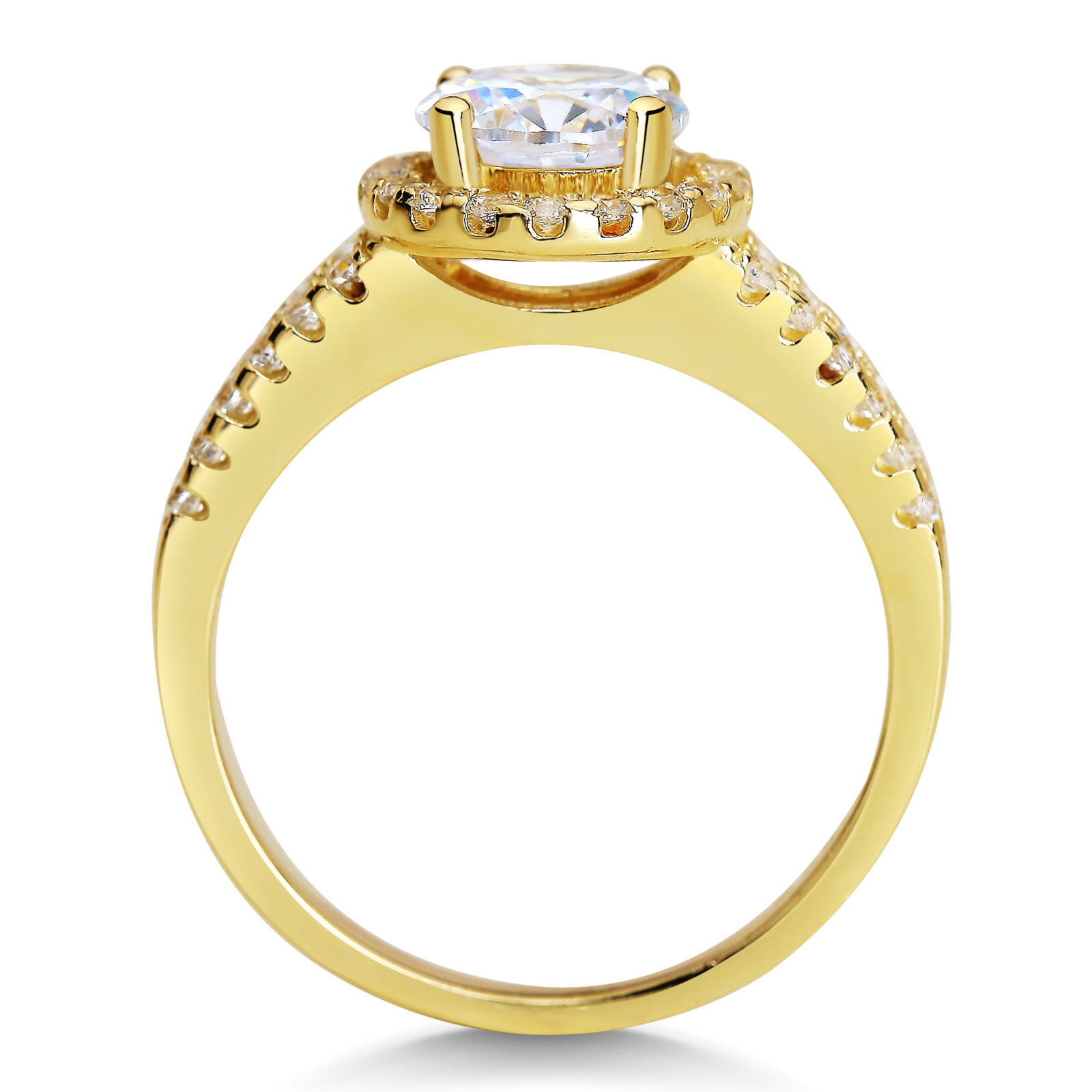 Pre-owned White Star Jewels 14k Solid Yellow Gold Cz Cubic Zirconia Solitaire Halo Engagement Ring 1.25 Ct. In White/colorless