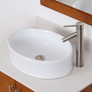 ... Long Oval White Ceramic Porcelain Vessel Sink & Nickel Faucet Combo