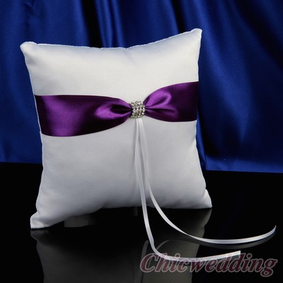 White Satin Wedding Ring Bearer Pillow Rhinestone ...