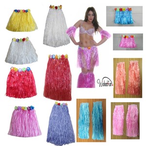 Hawaiian Hula Straw Skirt Bra Leg Cuffs with Flower in Different Color ...