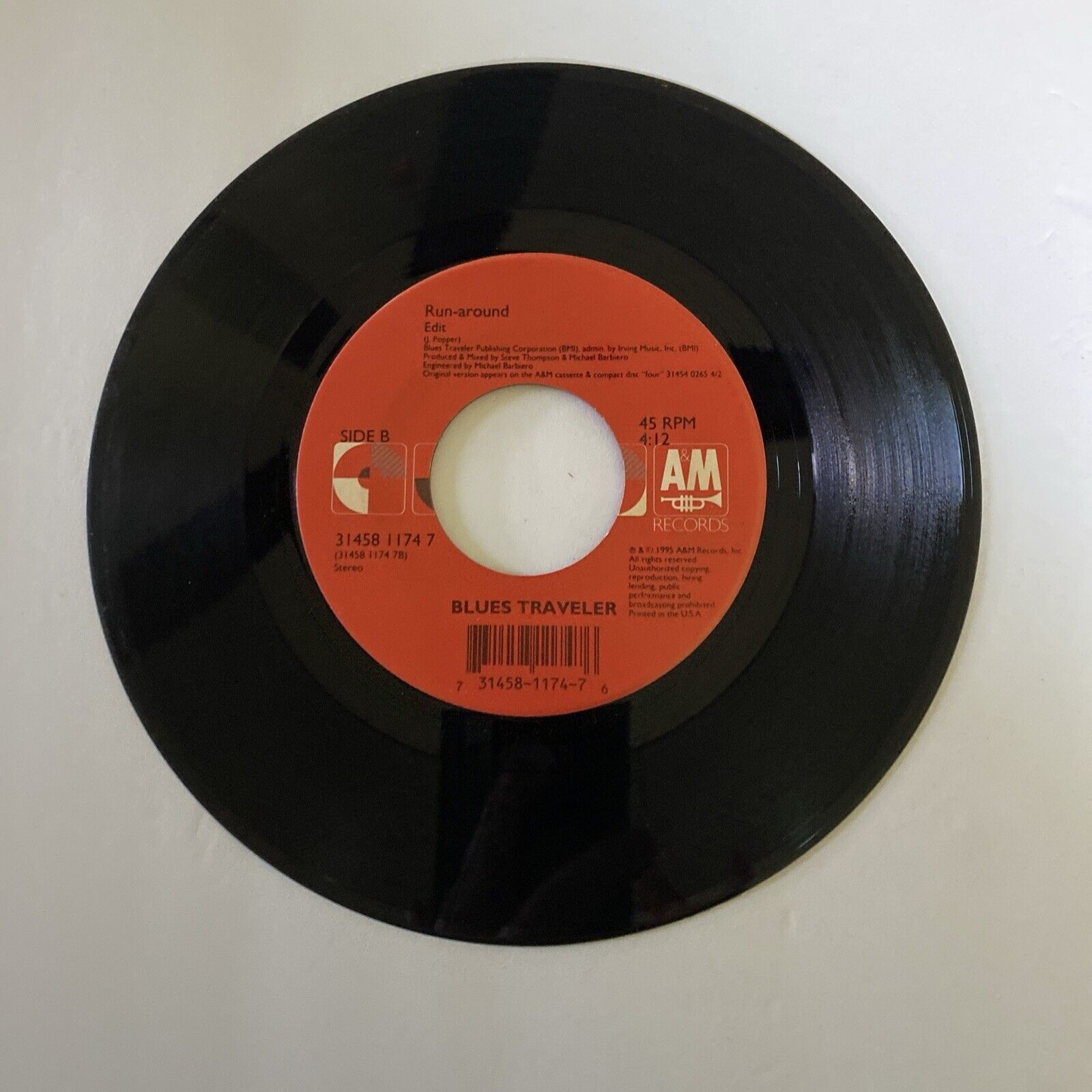Blues Traveler - Hook / Run-around / A&M 45 Vinyl Record #5406