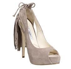 Pre-owned Brian Atwood Verner Suede Fringe Platform Peep Open Toe Pumps Shoes Grey $1,155 In Gray