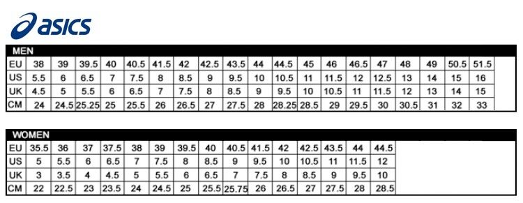 asics size chart compared to nike