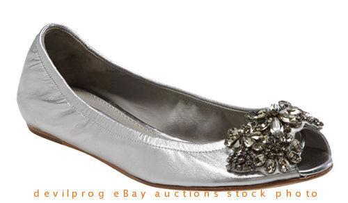 metallic peep toe flats