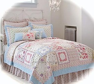King Quilt Pillow Shams Bed Set Shabby Antique Sampler Patchwork Roses Chic NW eBay