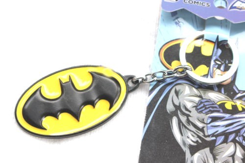 Batman-All-Brass-metallic-Yellow-Logo-Key-Chain-Key-Ring-by-DC-Comics-New