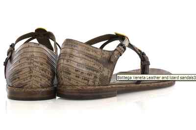 Pre-owned Bottega Veneta Reptile Leather Flat Sandal Shoes Sizes 35.5-40 Msrp $695 In Brown
