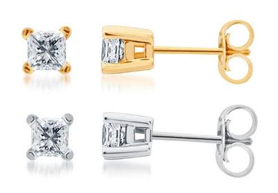 Pre-owned Jewelry Unlimited Solid 14k Yellow Gold Princess Diamond Solitaire Studs Earrings 1/2 Ct