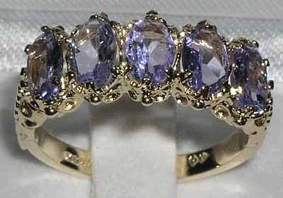 Pre-owned Gems Of America Solid 10k .417 Yellow Gold Natural Tanzanite Womens Band Ring - Sizes 4 To 12 In Blue