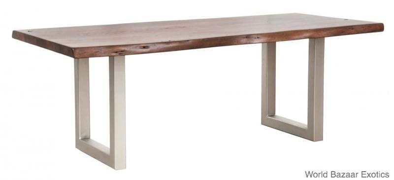 94" W Acacia Wood Slab Dining Table Live Edge, Metal Legs Unique 