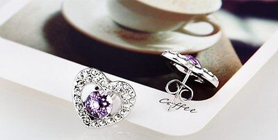 RHINESTONE HEART EARRINGS PURPLE CRYSTAL CENTERPIECE BEST GIFT FOR LOVED ONE (Best Gifts For Loved Ones)