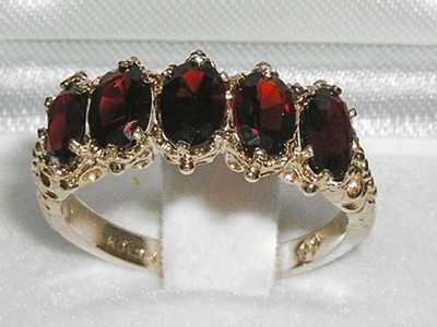 Pre-owned Gems Of America Solid 10k .417 Yellow Gold Natural Garnet Womens Band Ring - Sizes 4 To 12 In Red