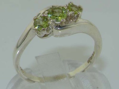 Pre-owned Gems Of America 10k White Gold Natural Peridot Womens Trilogy Ring - Sizes 4 To 12 In Green