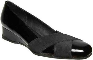 ... Hush Puppies Wanita Black Crink Slip ON Leather Wedges Shoes | eBay